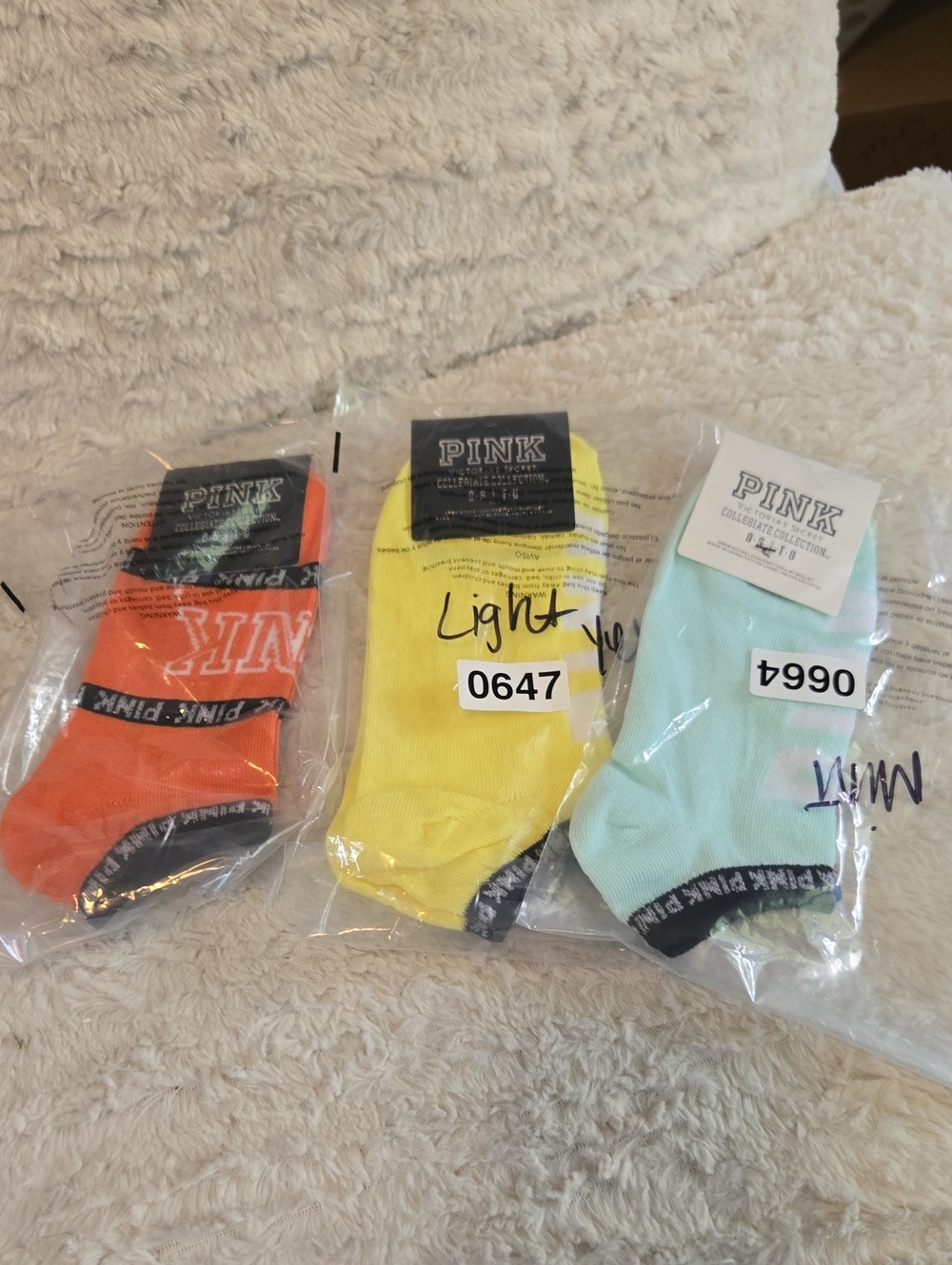 PINK Victoria's Secret Ankle Socks - Orange, Yellow, Mint (3-Pack)